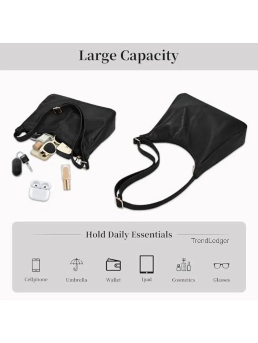 Soft Vegan Leather Hobo Crossbody Bag Slouchy Shoulder Handbag Adjustable Strap